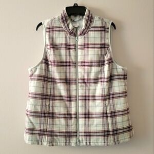 J.JILL Light Blue Plaid Quilted Fleece Lined Puffer Vest Size: L